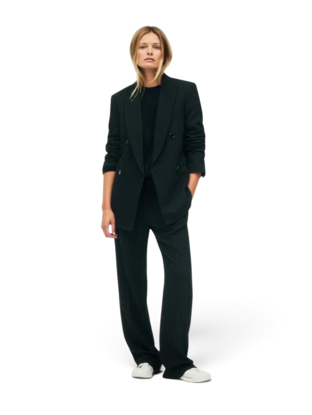 Zara Pinstripe Wool-Blend Blazer Limited Edition Black XS